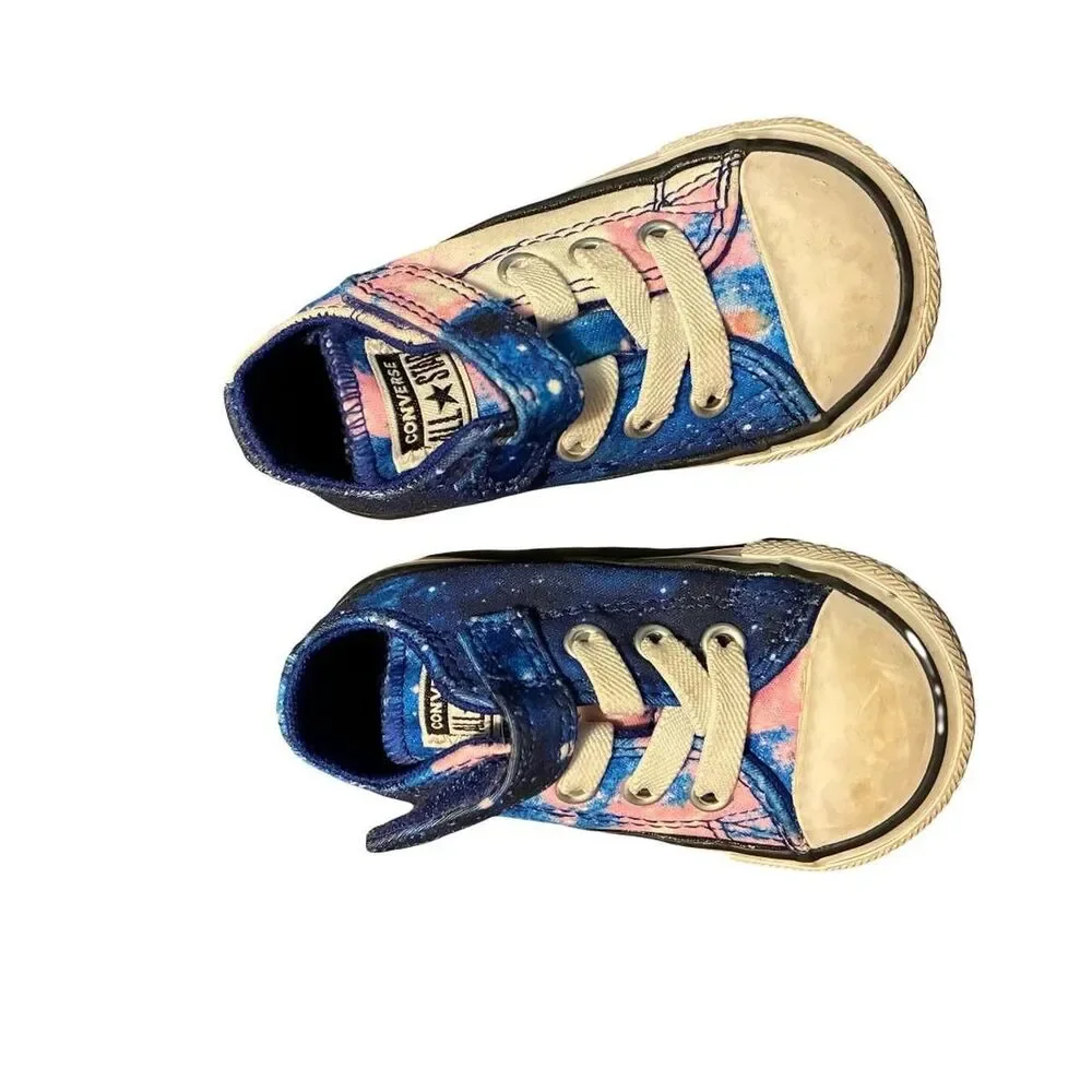 Converse All Star Toddler Galaxy Print Hook & Loop Sneakers Size 4C Blue Pink